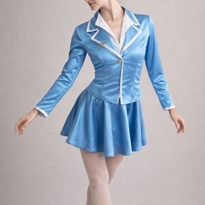 Weissman Flight Attendant Satin Sky Blue and White Dance Ensemble